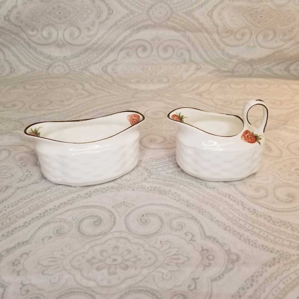 Vintage Coalport "Strawberry" Mini Creamer Open Sugar Tea Coffee Set Bone China